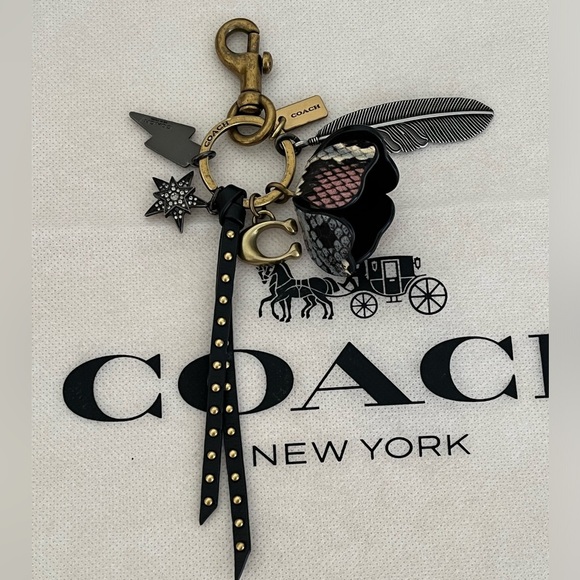 Auth Coach Tea Rose, Lightening Bolt, Studded star Multi Charm bag key fob charm - Picture 14 of 17